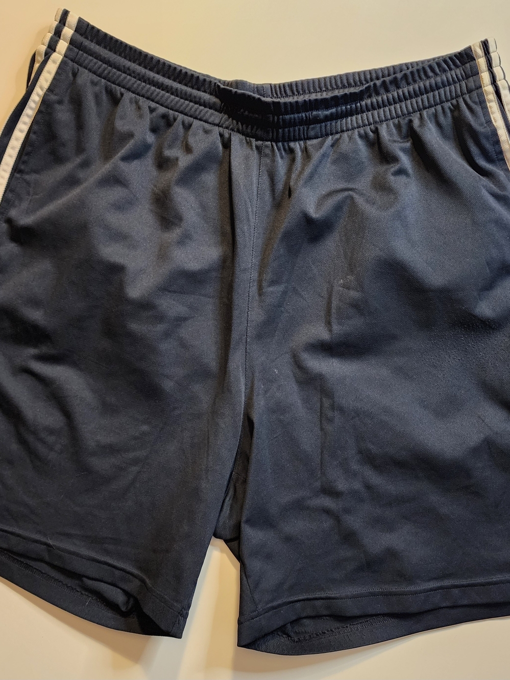 adidas Navy Athletic Shorts with White Side Stripes